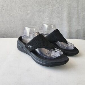 Skechers Sandals Womens Size 10 Black Comfort Flip Flops Go Walk Arch Fit Thong